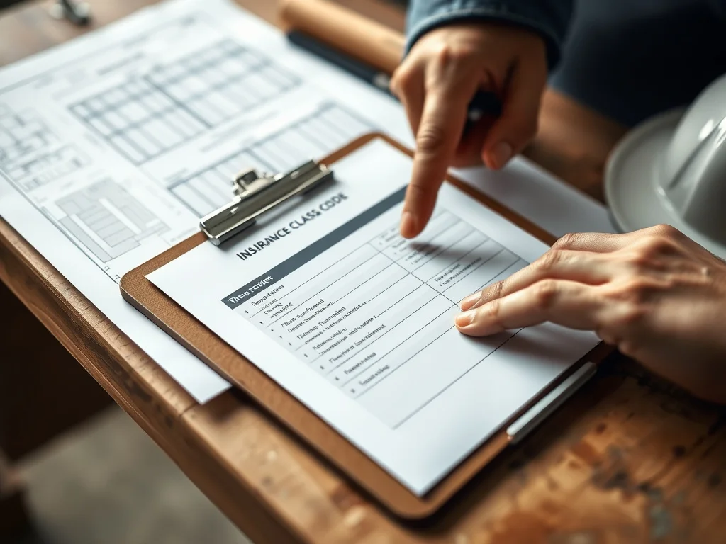 Contractor reviewing an insurance class code document on a job site